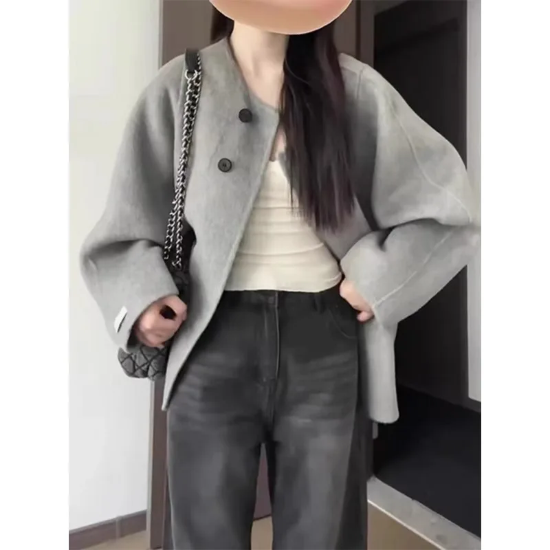 Женская шерстяная куртка во французском стиле sle Hepburn серая свободная утепленная