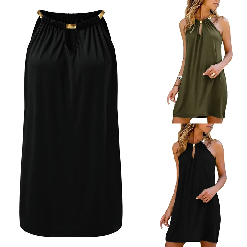 

Women's Halter Sleeveless Pure Color Casual Sequined Slim Dress