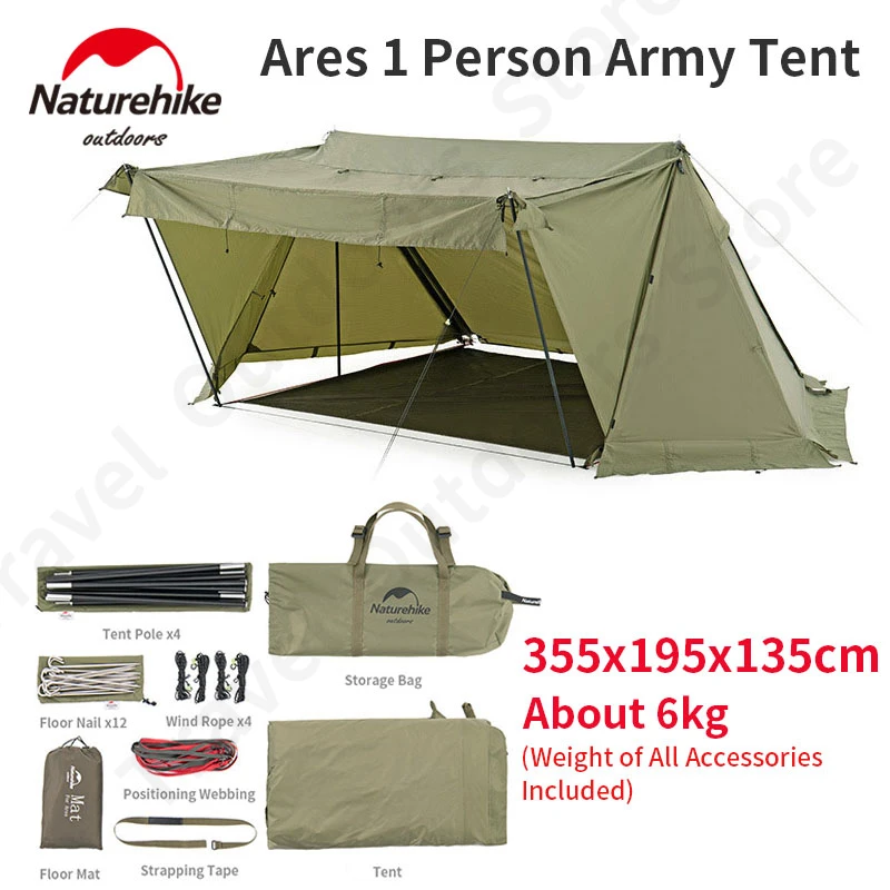 

Naturehike 210D Camp Army Tent Outdoor Portable 1-2Person PU3000mm Rainproof Windproof With Chimney Oxford Cloth Canopy