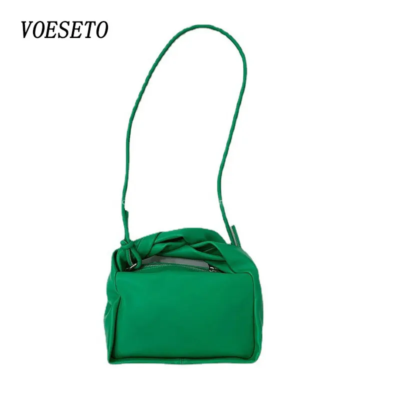 

Female Korea High Quality New Pleated Leather Brand Cloud Bag Women's Fashion Twist Handbag Simple Shoulder Messenger Green Bags