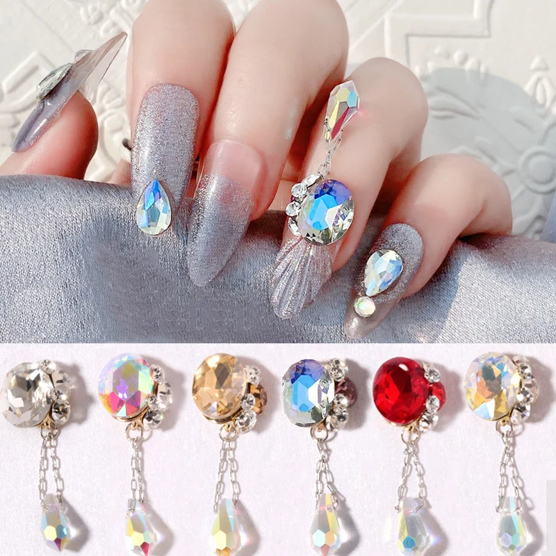 

2PCS Crystal Tassel Nail Art Decoration Multicolor Shiny Rhinestones 3D Drill Charm Manicure Accessories Women Fashion Supplies