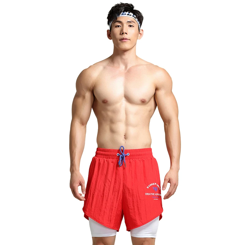 New Men's Running Shorts Double-deck Quick Dry Gym Sport Fitness Jogging Workout Shorts Men Beach Shorts