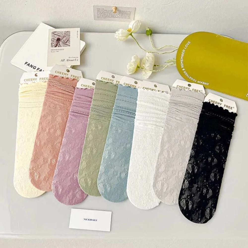 

Lace Socks Women Spring And Summer Thin Hollow Out Breathable Loose Socks Elastic Girl Mesh Elastic Wearproof Socks