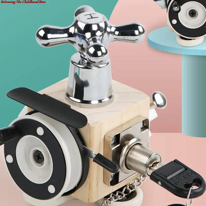 

Busy Block Montessori Unlock Toy Funny Cube High Quality Wood Wooden Toy