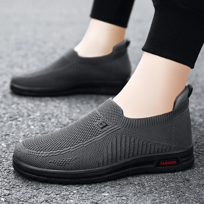 Men's Casual Cotton Shoes Knitted Breathable Loafers Male Sneakers Man Espadrille Soft Dad Elderly Outdoor Running Shoes