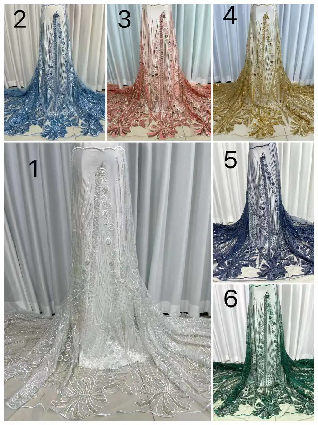 

Luxury Gold African Sequined Lace Fabric 2023 High Quality 5 Yards Nigerian French Sequins Lace Fabric For Wedding Party Dress
