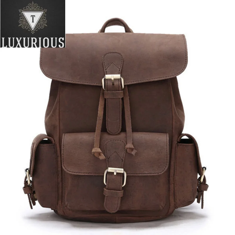 

Genuine Leather Rucksack New Knapsack Crazy Horse Cowhide Women Daypack Travel Computer Bag Vintage Men Backpack School Bags