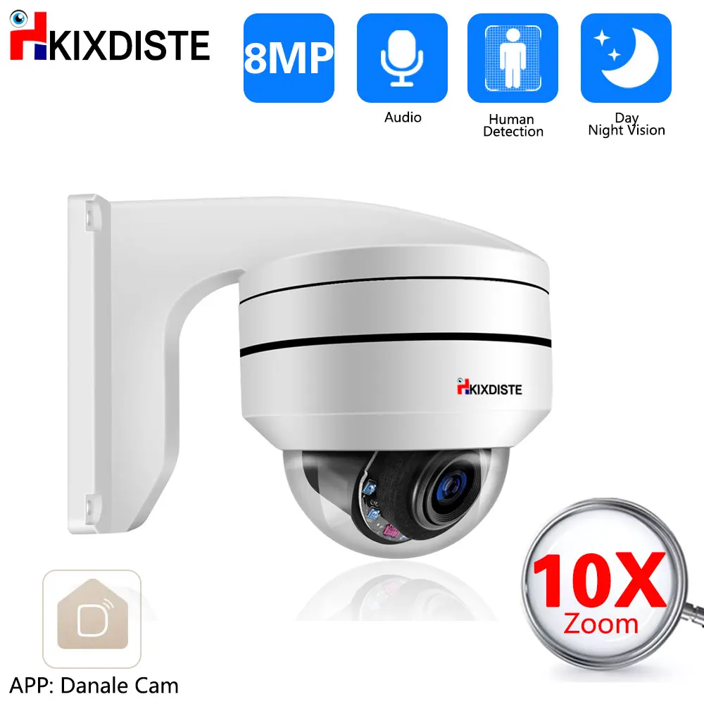 4K 8MP Poe Video 10X Zoom Surveillance Camera Human Detection Audio Security Ptz Camera For Home Outdoor CCTV System Danale APP