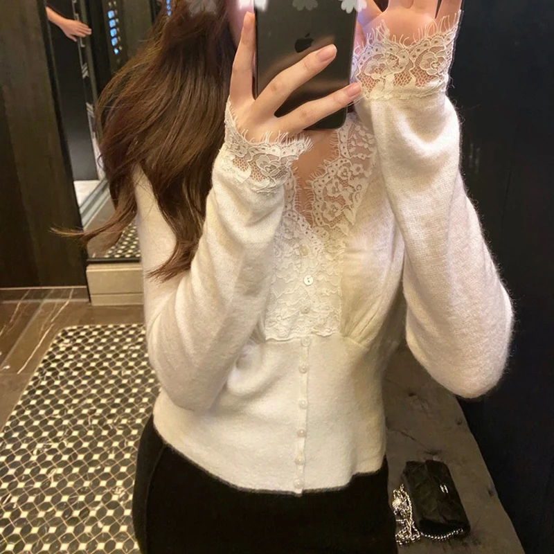 

Sexy V-neck Knitted Thin Cardigan Tops for Woman 2022 Spring Summer Female Clothing Korean Top Knitwear Harajuku