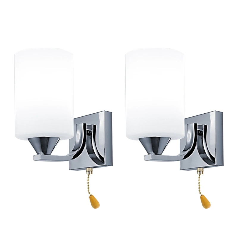 

2X Modern Glass Led Light Wall Sconce Lamp Lighting Fixture Indoor Bedroom Decor,Single Head With Switch White