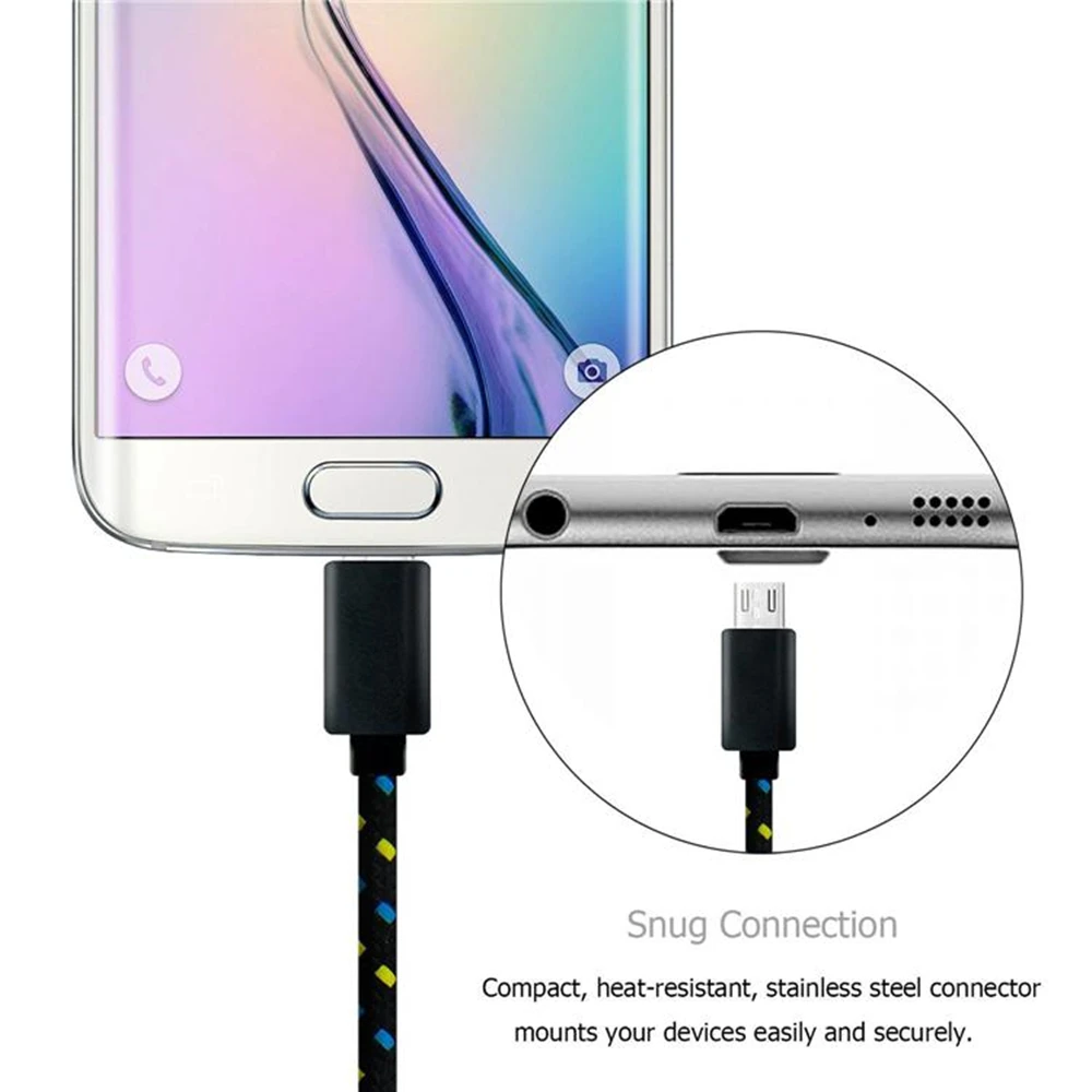1m/2m/3m Nylon Braided Micro USB Cable Data Sync USB Charger Cable For Samsung Huawei Xiaomi HTC Android Phone USB Micro Cables