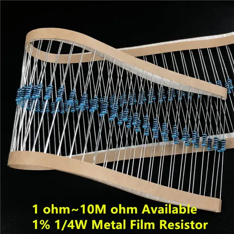 Металлический пленочный резистор 0,25 Вт, 1/4 Вт, 100 шт