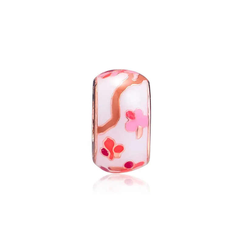 

Peach Blossom Flower Spacer 925 Silver Original Atacado Crystals Free Shipping Items DIY Accessories For Women Bracelet Femme