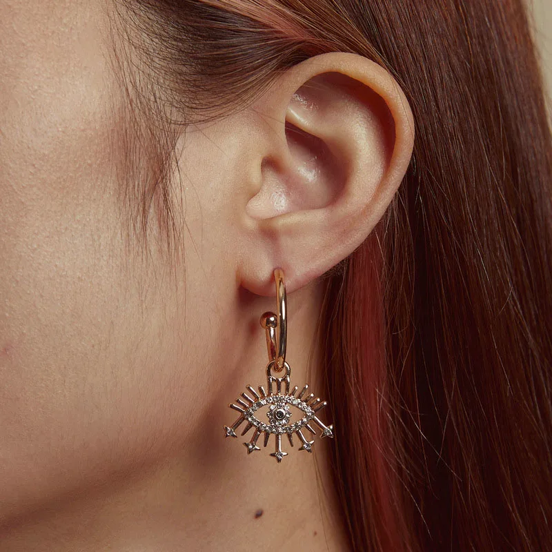 

Punk Luxury Blue Rhinestone Evil Eye Pendant Earrings For Women European And American Fashion Vintage Gothic Diamond JewelryGift