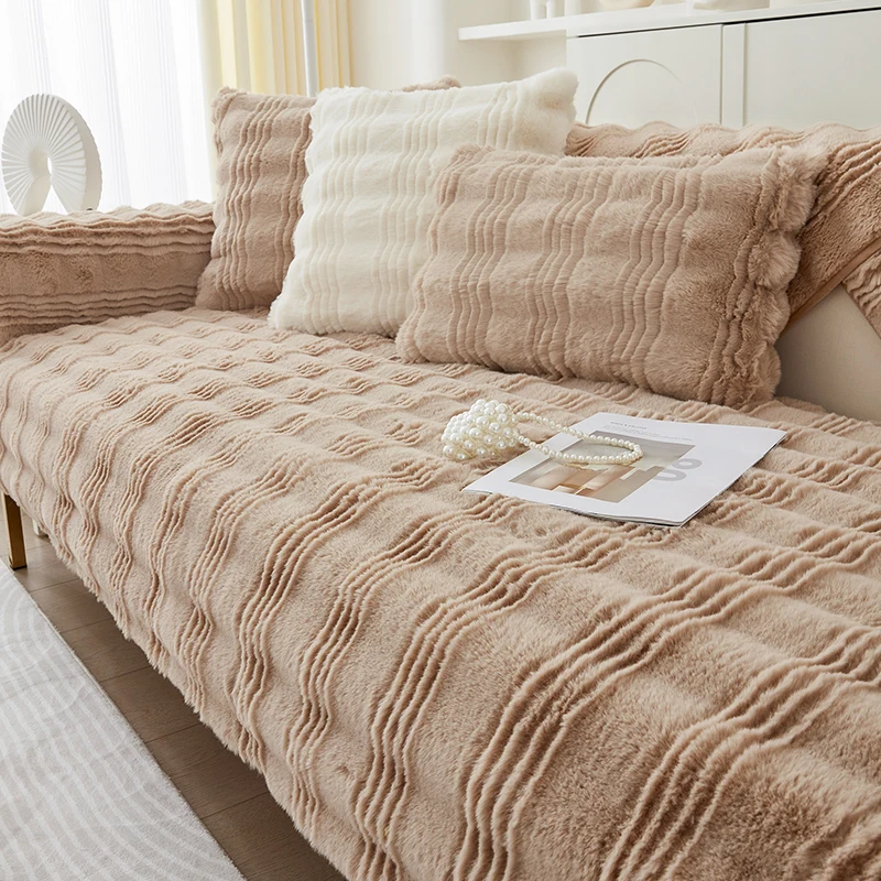 

Soft Thicken Sofa Cover for Living Room Rabbit Fluffy Plush Winter Warm Sofa Towel Mats Non-slip Home Couch Cushion Slipcovers