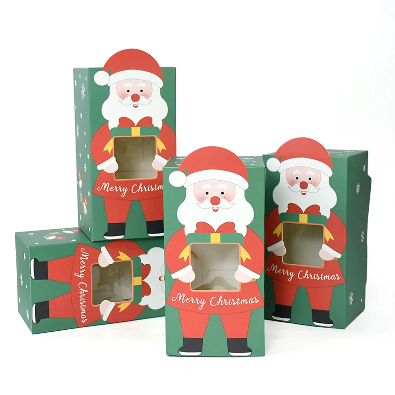 

5Pcs Merry Christmas Candy Gift Packing Box With Window Santa Claus Paper Cookies Boxes Xmas New Year Favor Decor Navidad Noel
