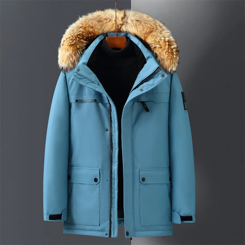 

Real Fur Collar Winter Down Jacket Men Hooded Warm 90% White Duck Down Coat Men Parkas Hight Quality Multiple Pockets Overcoat