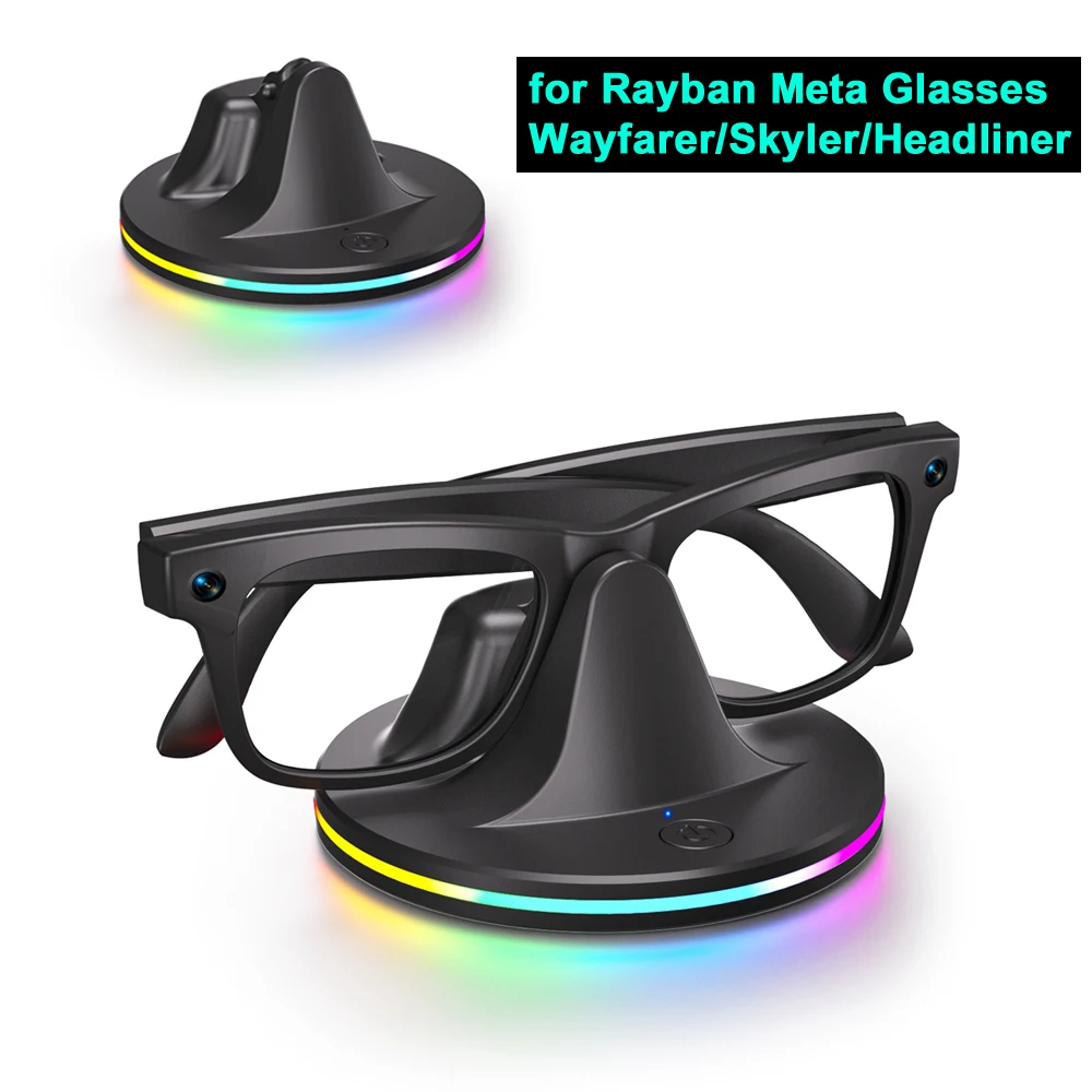 Фото Подставка для зарядного устройства Rayban Meta Smart AI Glasses Мини-зарядная станция Wayfarer/Skyler/Headliner с кабелем типа C и RGB-подсветкой №1