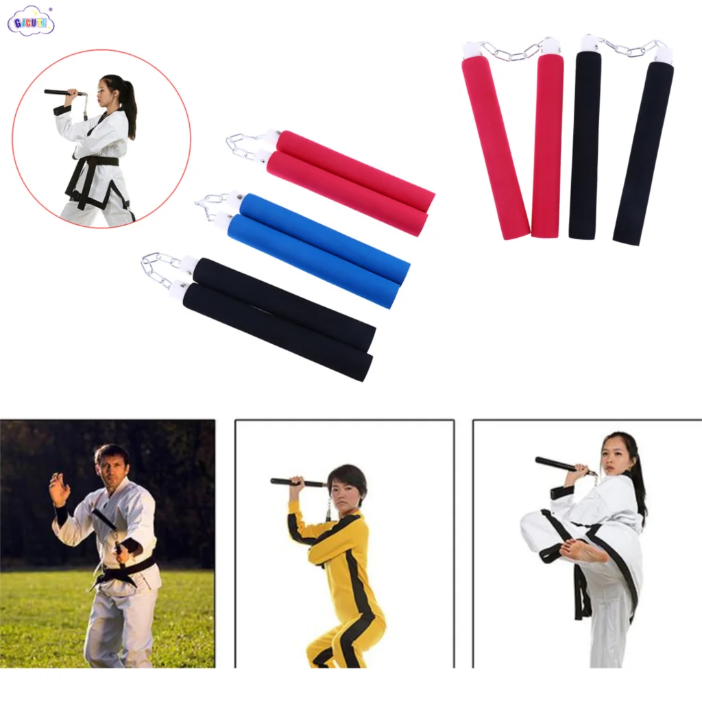 

1PC Martial Arts Nunchaku Safe Foam Sticks Kung Fu Trainer For Beginners W/Swivel Chain For Beginners Random Color
