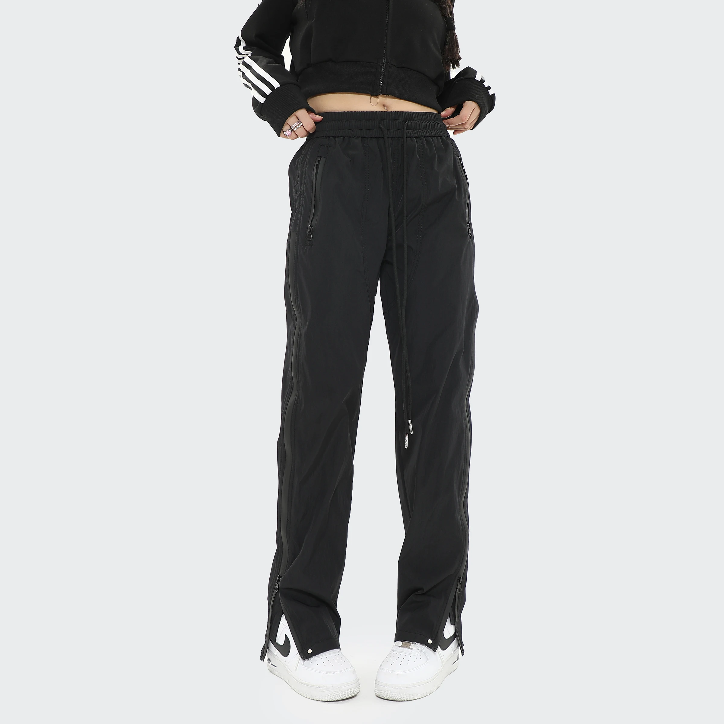 Vintage,Harajuku,Hip Hop Men's overalls,Zipper edge strip, Slacks, Men's sports wide leg pants