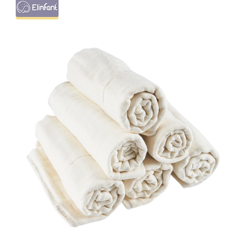 Elinfant 6PCS Lot 100% Soft Unbleached Cotton Softness Dry Fast Absorbency Baby Prefold Cloth Diaper Insert