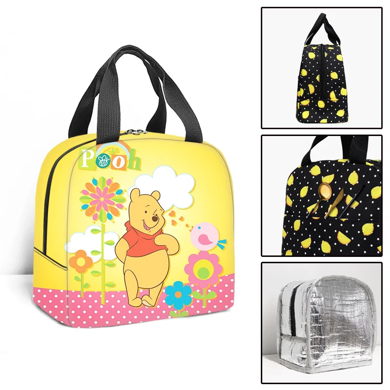 Cute Disney Winnie the Pooh Insulated Lunch Bag Boy Girl Travel Thermal Cooler Tote Food Bags Portable Student School Lunch Bag