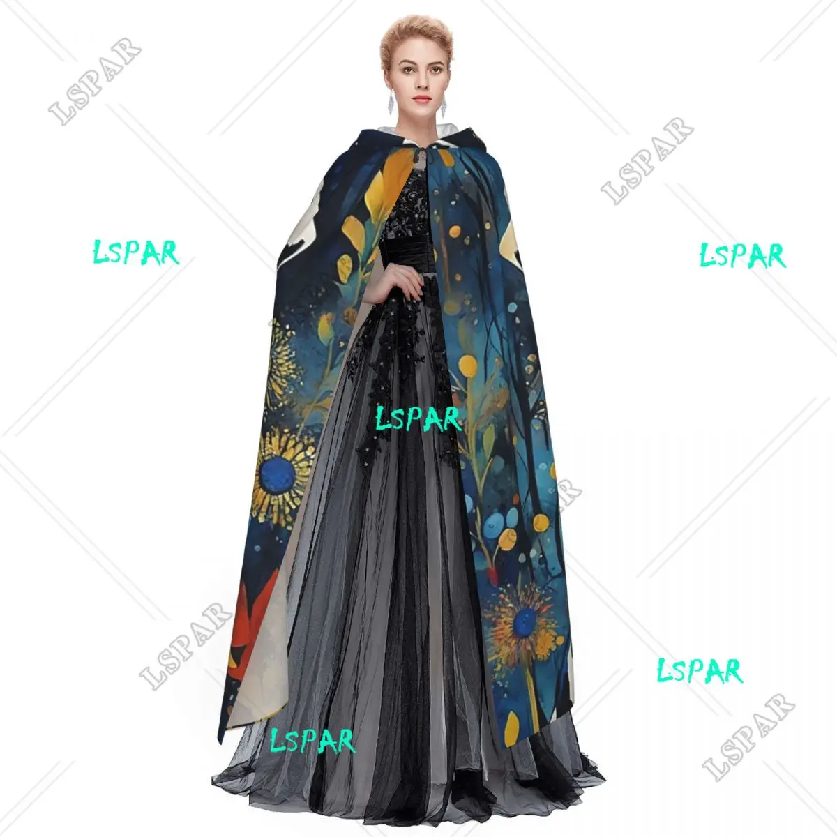 Далматинская собака среди фантастических цветов длинный плащ с капюшоном