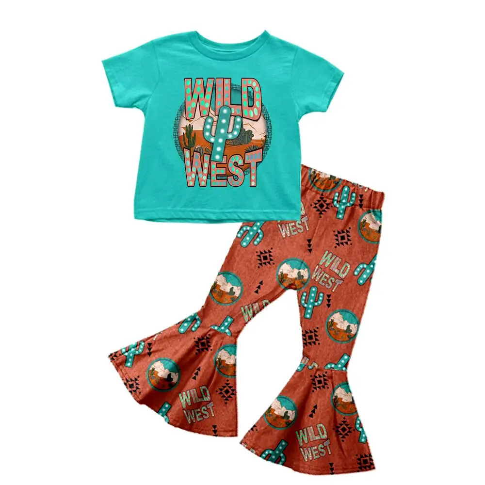 

Комплекты из бутика для девочек Дикий Запад топ с колокольчиками длинные штаны наряды Оптовая Продажа Одежда для маленьких девочек