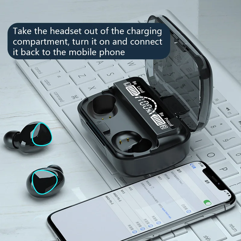 M10 TWS Fone Bluetooth наушники с микрофоном, наушники-вкладыши 3000 мАч, зарядное устройство, беспроводные наушники, беспроводная гарнитура Bluetooth с дисплеем (art.: 3920c1d408ecb) - 3920c1d408ecb