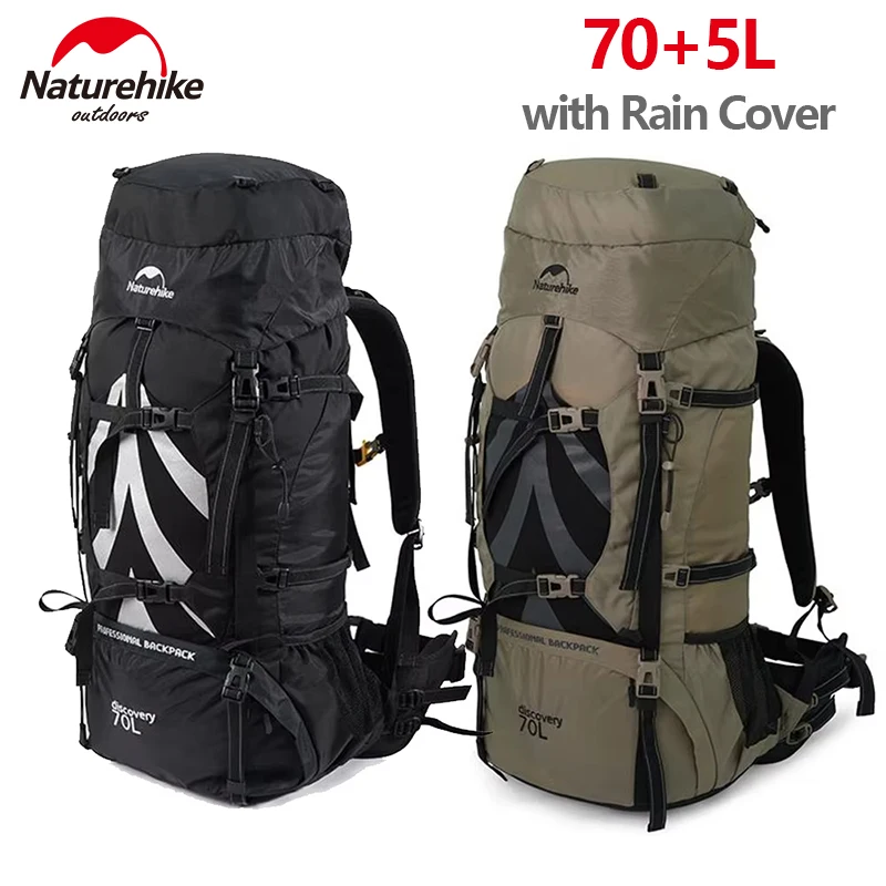Фото Naturehike 70 + 5л рюкзак для кемпинга сверхлегкая рамка с дождевиком альпинистский походный рюкзак дорожная сумка 420D нейлоновая водонепроницаемая сумка №1