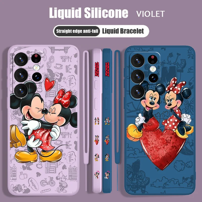 

Mickey Mouse Love Phone Case For Samsung S23 S22 S21 S20 Fe S10 Note 20 10 Ultra Lite Plus Liquid Left Rope Cover