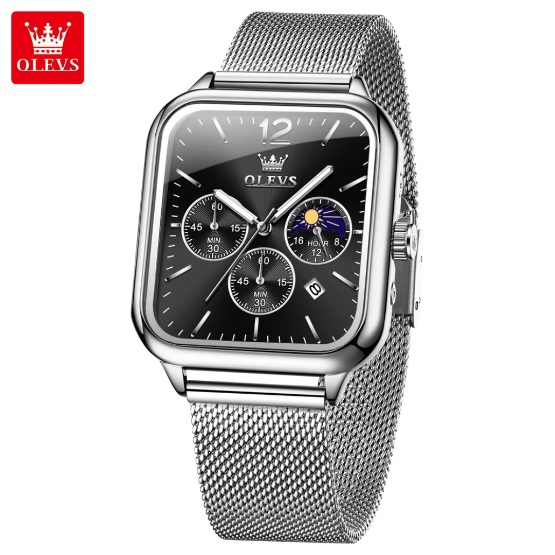 OLEVS 9914 кварцевые модные часы подарок Прямоугольный циферблат нержавеющая сталь