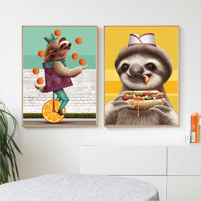 Забавные милые постеры с изображением ленивецов семьи еды танцев животные на