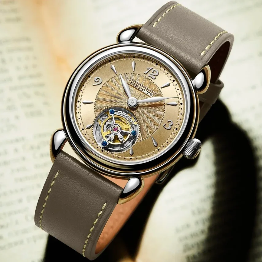 Фото Мужские часы FARASUTE Tourbillon, 37 мм, механические, с ручным заводом, ультратонкие, с сапфировым стеклом, циферблат Sunray, механизм Peacock Mov №4