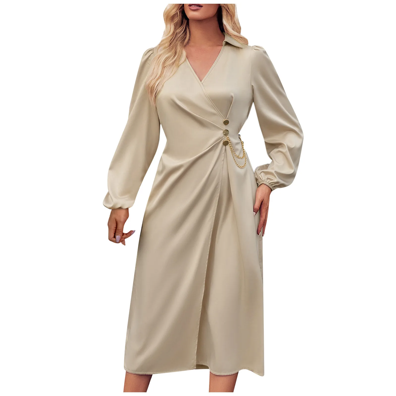 

Women'S Fashion Autumn And Winter Casual V-Neck Solid Colour Tie Waist Long Sleeve Dresses Maxi Dress For Women Summer 2023