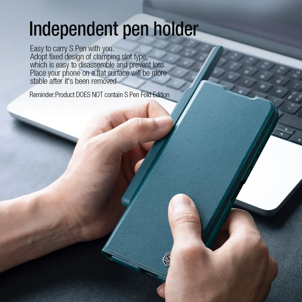 NILLKIN Qin Flip Leather Case For Samsung Galaxy Z Fold 4 5G Kickstand With S-Pen Pocket For Z Fold 4 Slide Camera Back Cover