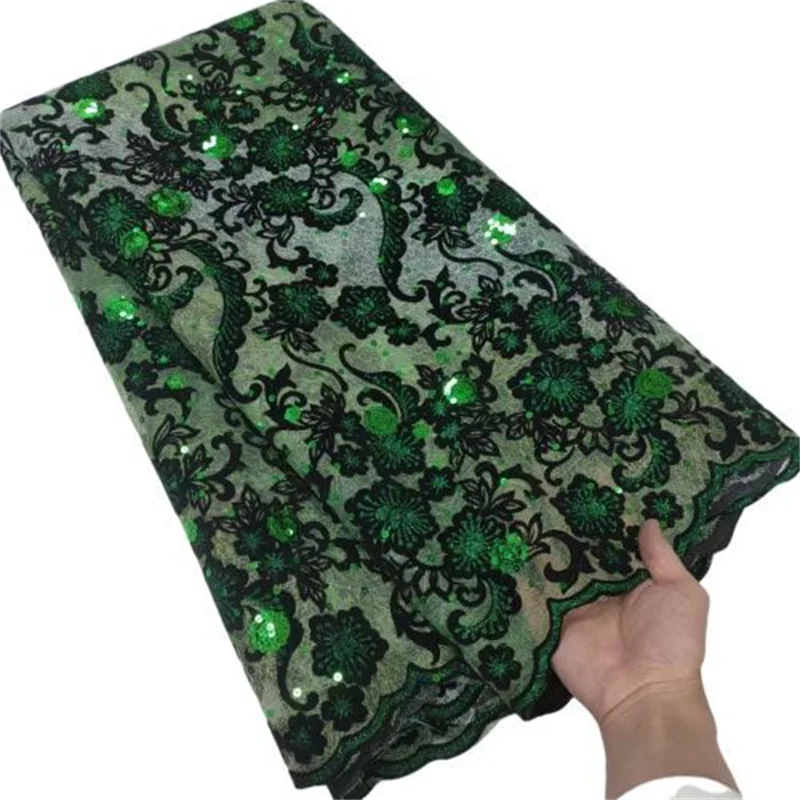 

Новый дизайн, африканская кружевная ткань, роскошный тюль с блестками, сетчатый бархатный кружевной материал для нигерийского свадебного п...