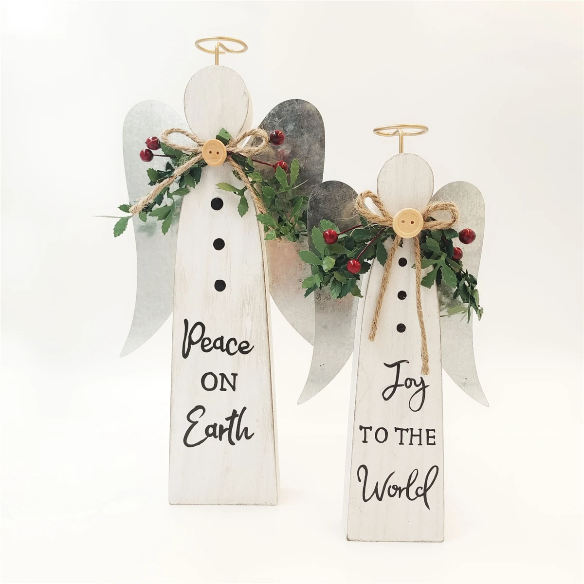 

2 Pcs Wood Angel Christmas Home Decor Desktop Ornaments Handicraft Wedding Birthday Decoration