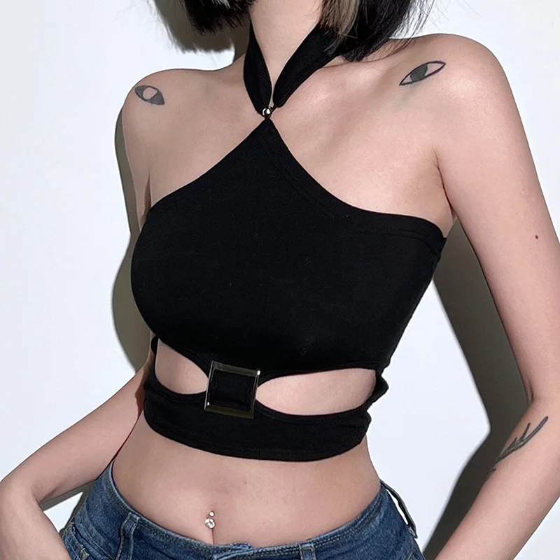 

Halter Sexy Strapless Wrap Crop Tops Women Fashion Hollow Out Top Cropped Feminino Off Shoulder Criss-Cross Tank Tops Y2K Summer