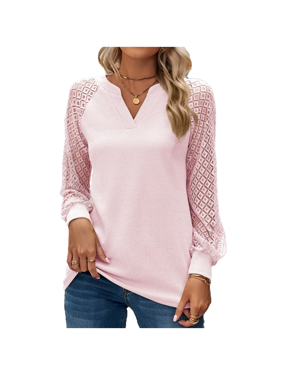 

Women Long Sleeve V-Neck Panel T-shirt Tops