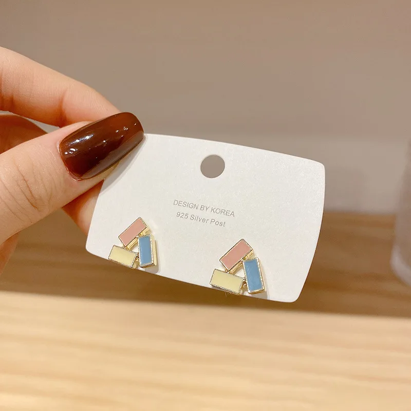 

South Korea's New Metal Drop Oil Earrings Candy Color Simple Geometric Triangle Earrings for Women Sweet Enamel Earring Jewelry