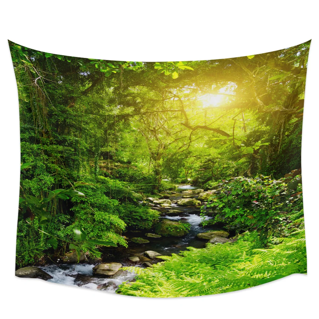 

Настенный гобелен в стиле бохо с изображением леса и проточной воды