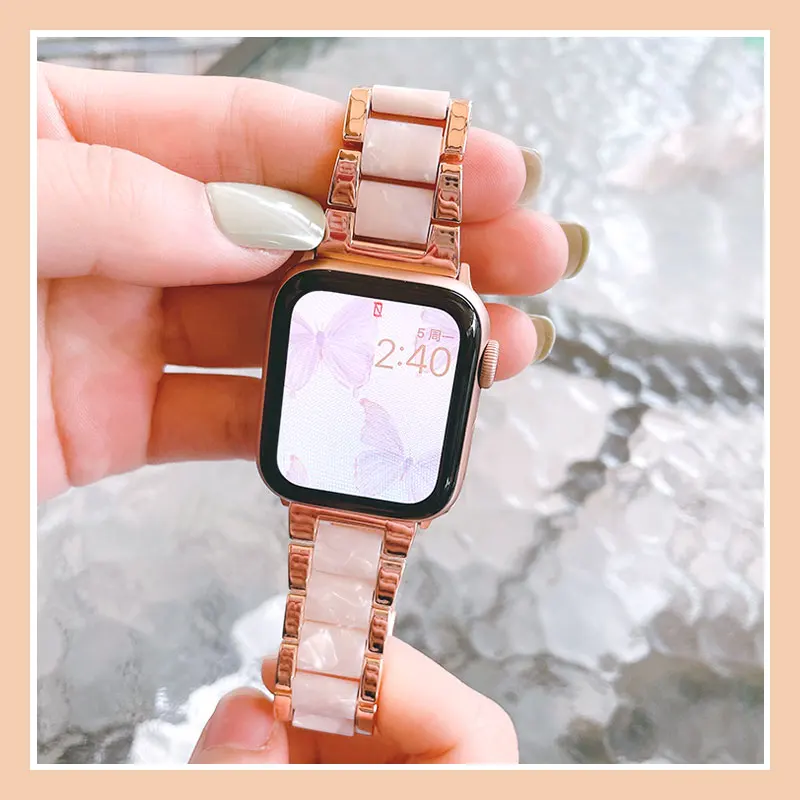 Resin watch link For Apple Watch Band Series7 6 5 4 3 SE iWatch 41mm 45mm 40mm 44mm 42mm 38mm Wrist Belt