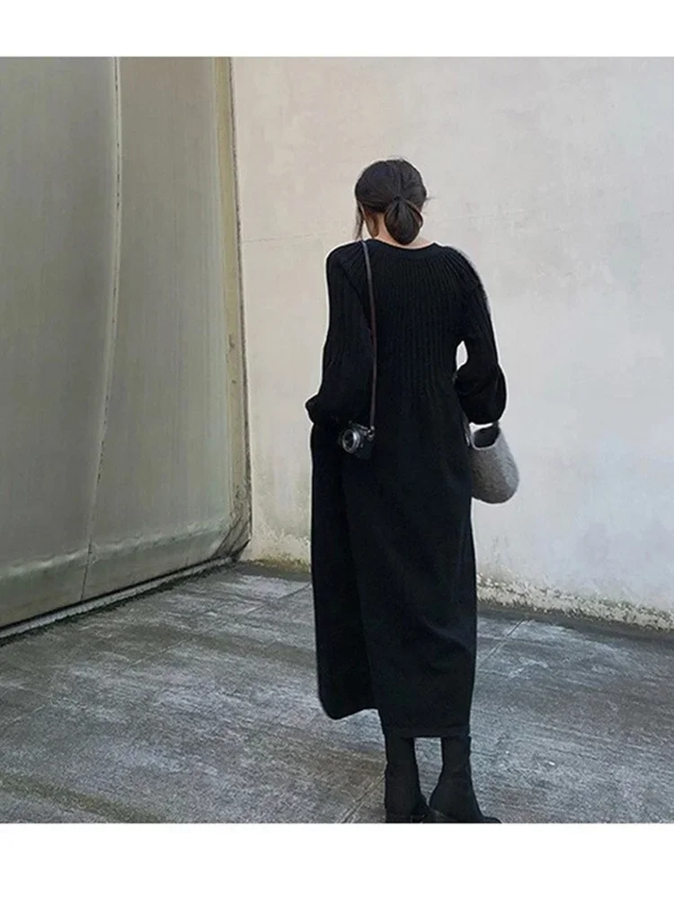 Уникальное лучшее качество 2024 осень-зима ретро шикарное вязаное базовое платье с