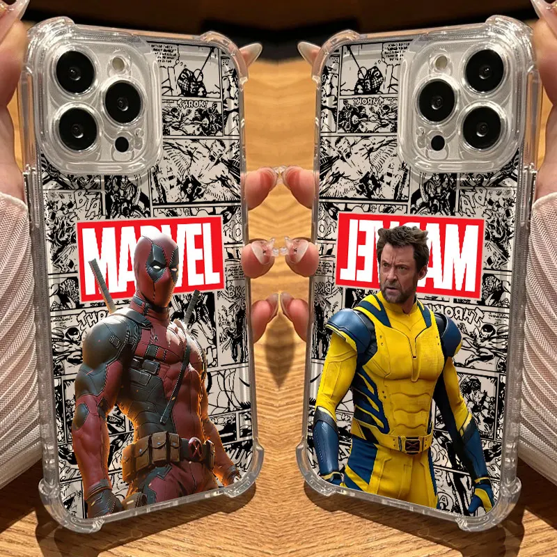 Фото Прозрачный чехол Marvel Deadpool Wolverine для iPhone 17, 16, 15, 14, 13, 12, 11 Pro Max, 16e, 17e, Air, 13 Mini, 15 Plus, XS, XR, X, 7, 8 №1