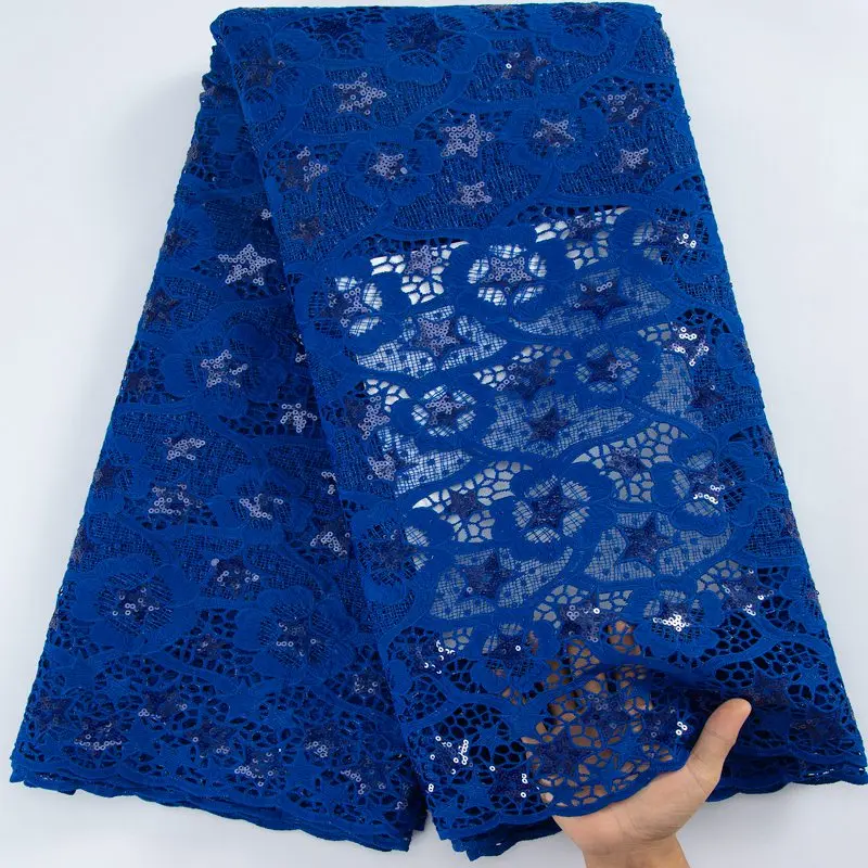 

Королевский синий африканский гипюр, кружевная ткань с блестками, 2023, Высококачественная нигерийская кружевная ткань для свадебного плать...