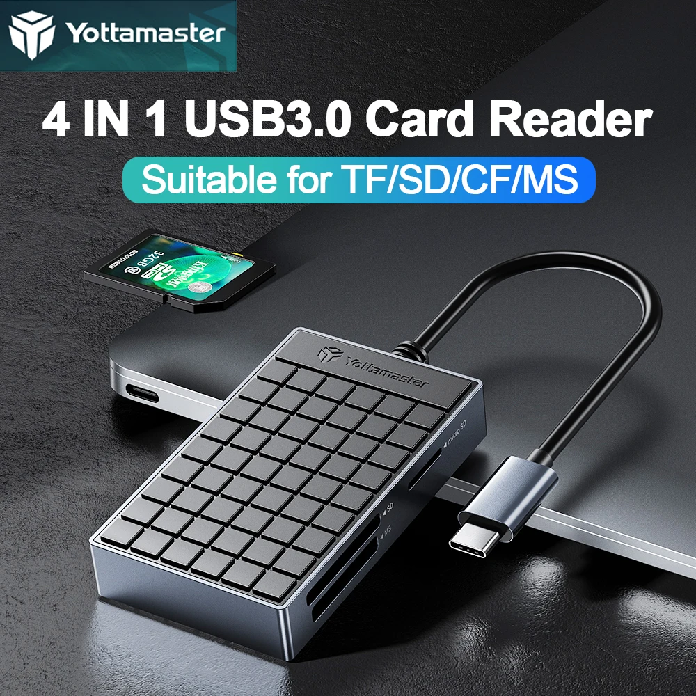 

Высокоскоростной 4 в 1 кардридер Yottamaster, USB 3,0, USB C, USB A для SD TF CF MS, адаптер для флэш-карты памяти, смарт-кардридер, концентратор