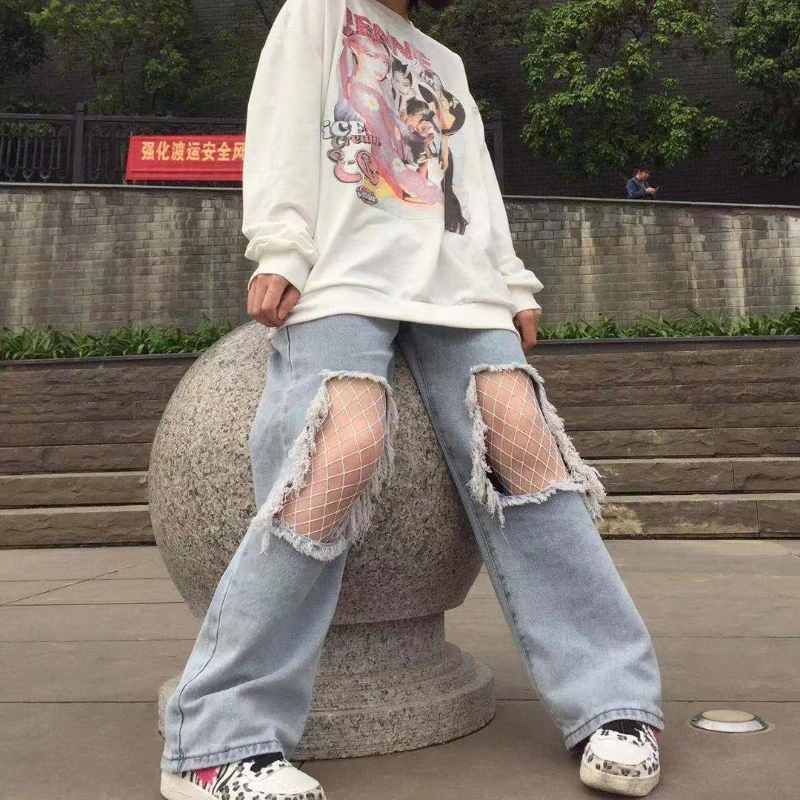 

Women High Elastic Waist Classic Retro Jeans Female Clothes Loose Ripped Pants Ladies Leggings Jeans Pencil Wide Leg Trouser G29