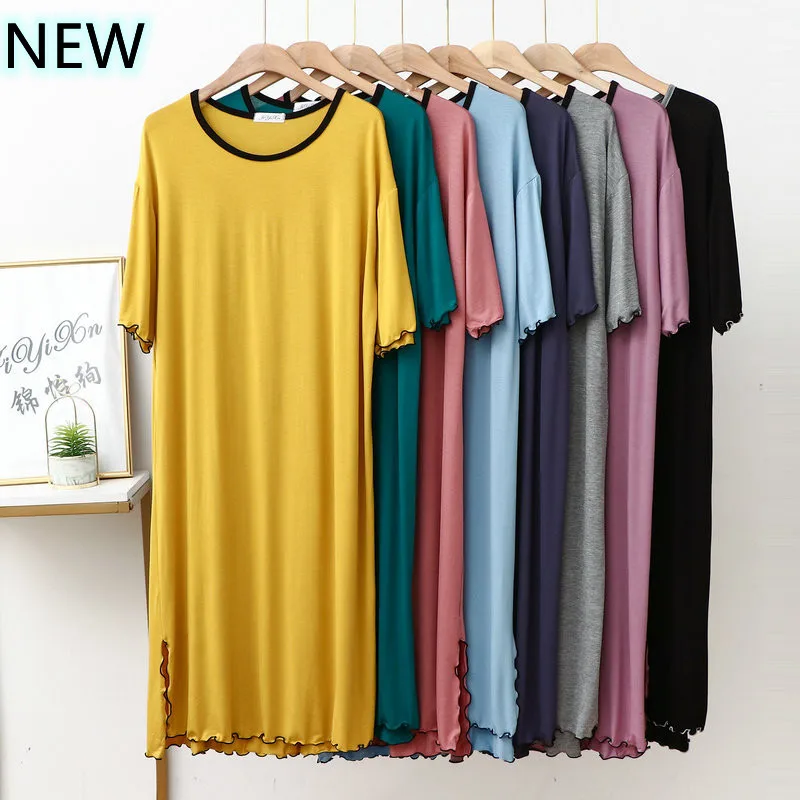 

Nightdress Mom Short Sleeve Cotton Multicolor Homewear Women Sexy Round Collar Sleepwear Big Size Fashion Casual Home NEW Pjs