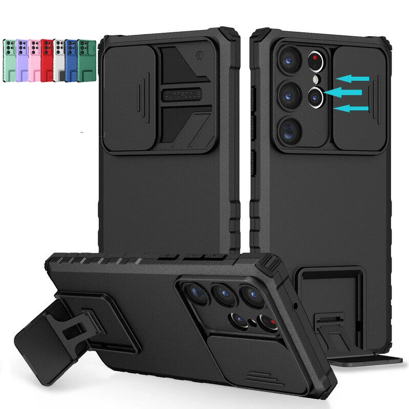

Slide Camera Lens Protection Case For Samsung Galaxy S23 S22 Ultra S21 Plus S20 FE A73 A54 A53 A72 A52 A32 5G Stand Holder Cover